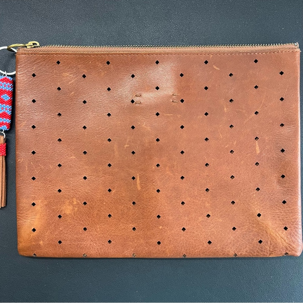 Madewell Perforated Brown Leather Wristlet Clutch - Picture 3 of 5